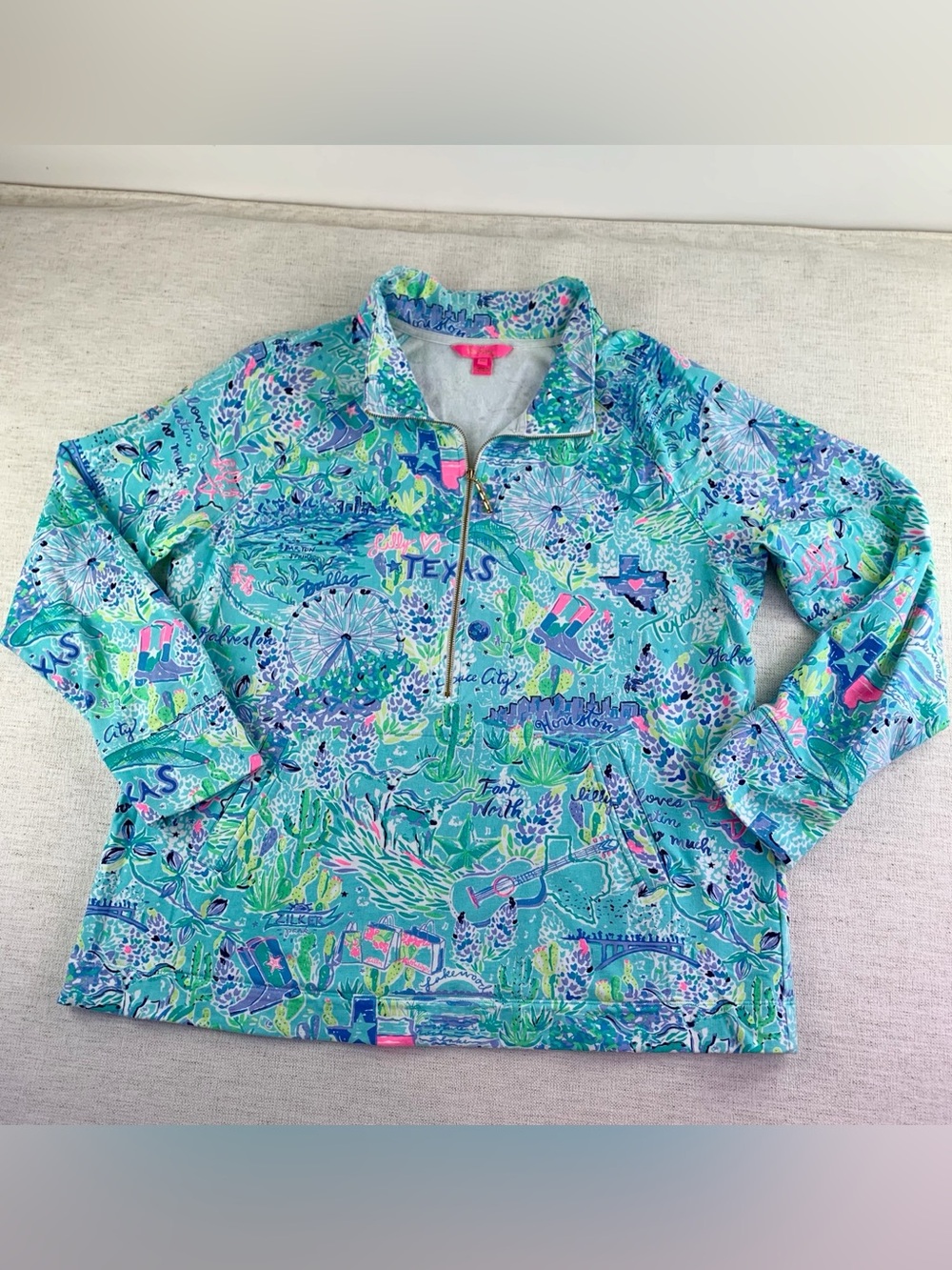 Lilly Pulitzer Bayside Blue Lilly Loves Texas UPF 50 Skipper Popover quarter zip - Picture 2 of 10